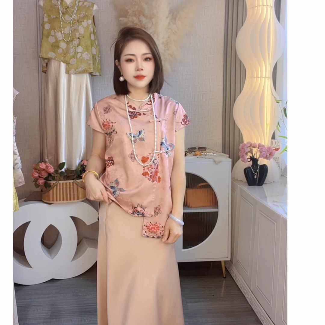 【花碟琦梦】新中式轻奢高级感显瘦立领短袖衬衫2025夏季国风穿搭
