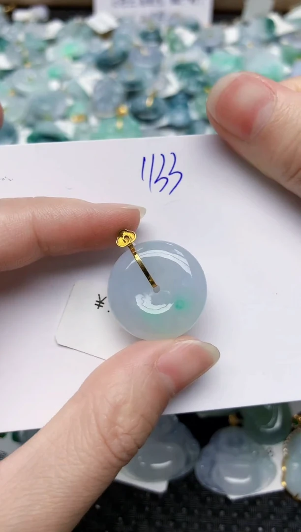 翡翠18K金镶嵌颈饰V天然缅甸A货翡翠百元以上9元证书费自理