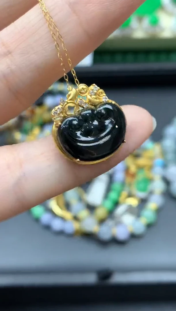 颈饰18K金镶嵌翡翠491-中国好珍宝