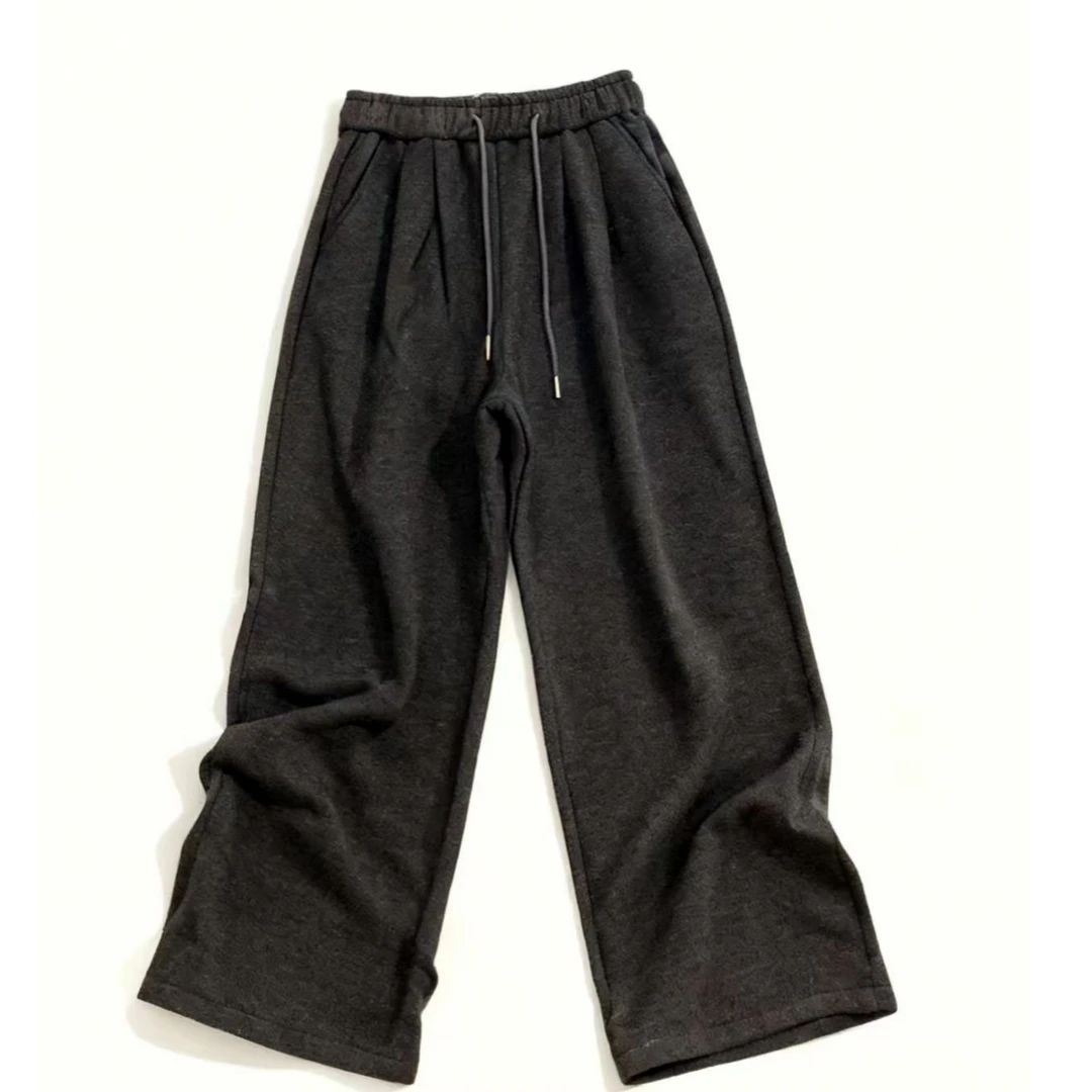 慵懒风松紧腰抽绳阔腿裤加绒女裤1933-A119****