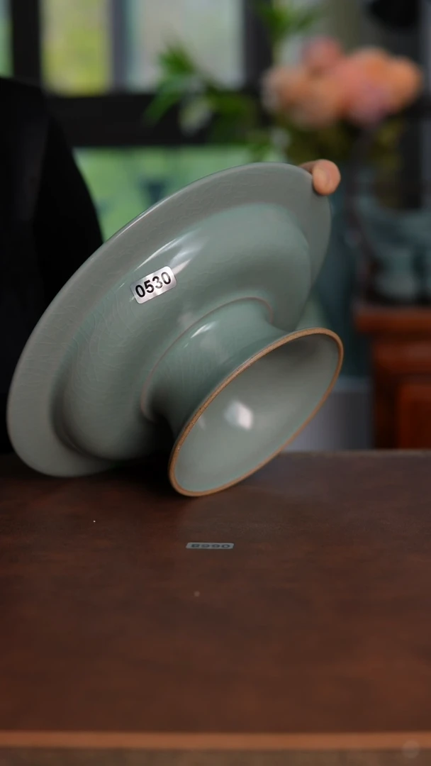 摆件530青绿釉高足盘20.5cm