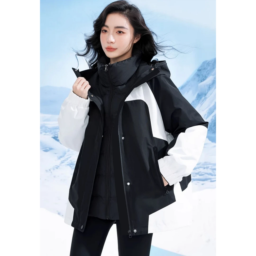 冬季可拆卸内胆宽松户外外套羽绒服两件套情侣防水防风羽保暖绒服