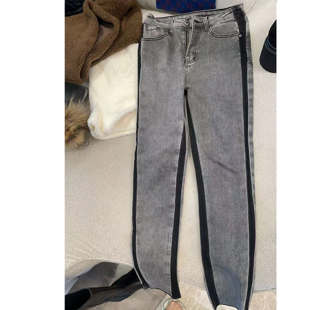 小小苏轻熟风铅笔裤春秋薄款高腰牛仔裤加厚女装灰色XECF10099