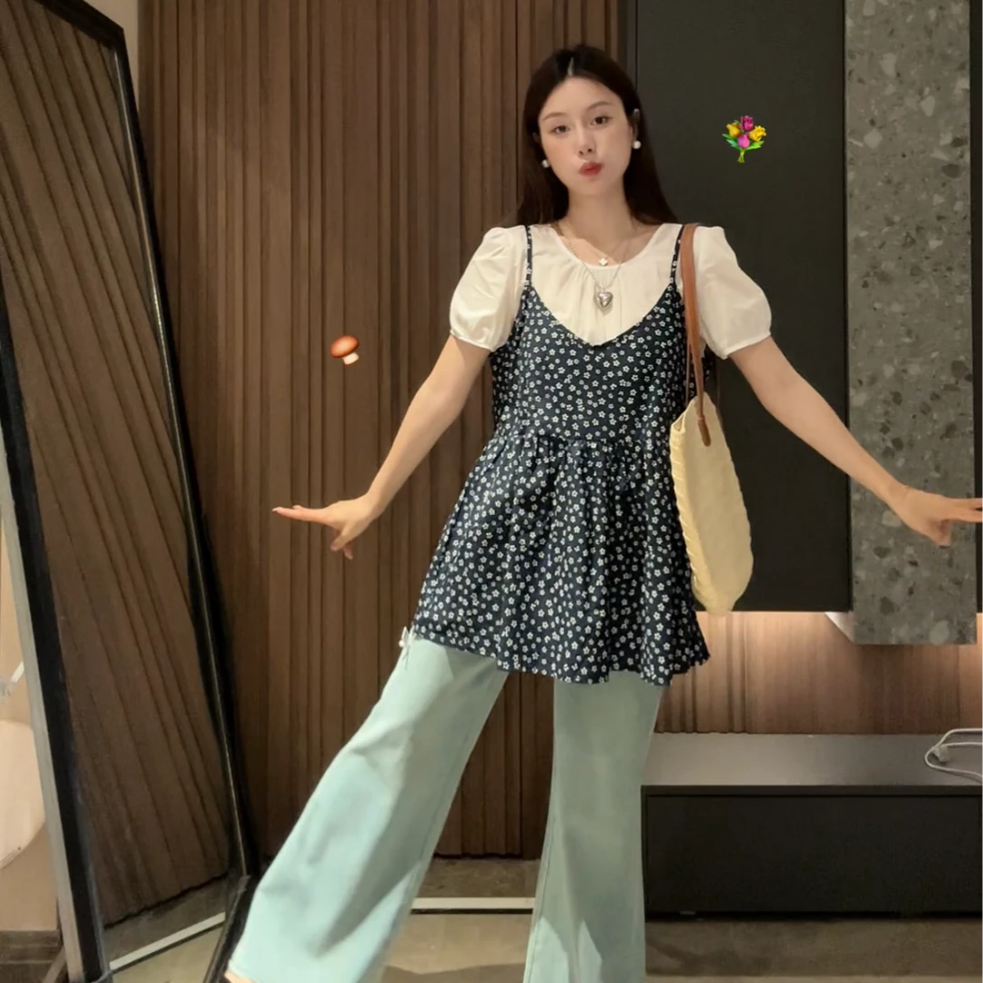 【满天星】2025年夏季新品韩系时尚休闲碎花两件套