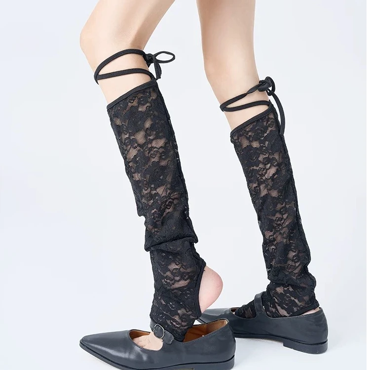 韩国东大门同款夏季薄款袜套堆堆袜蕾丝芭蕾风绑带显瘦小腿长袜套