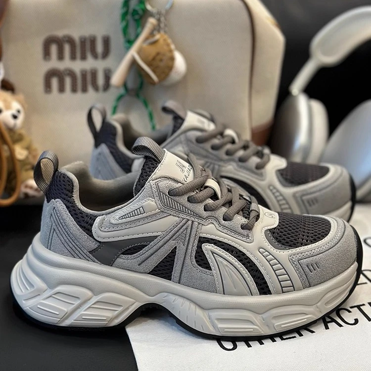 真皮厚底老爹鞋女鞋2025秋冬新款加绒复古时尚百搭休闲运动跑步鞋