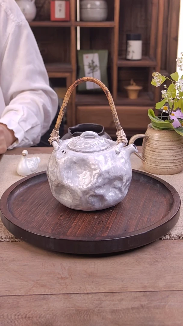 茶杯紫砂白禾手捏提梁煮水壶@@ZZS00199