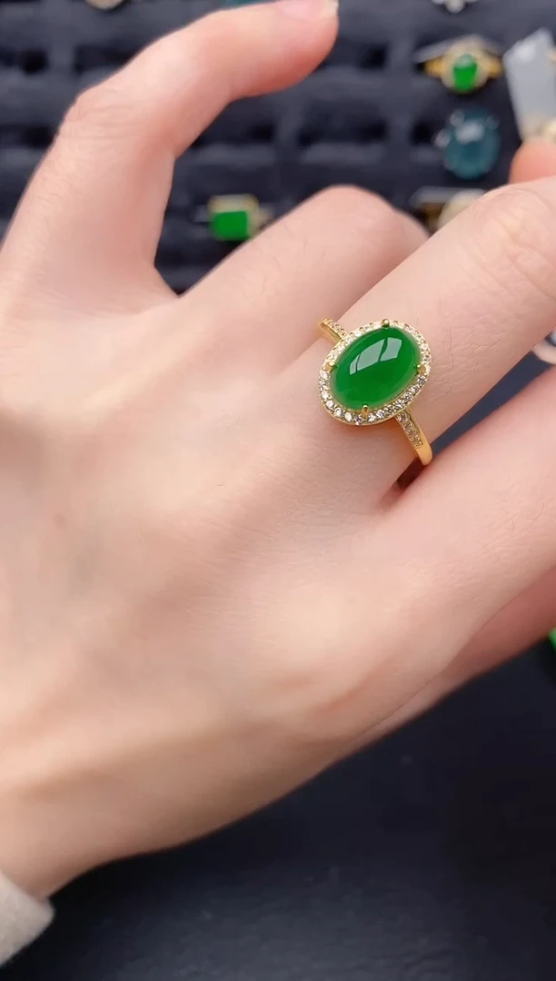 银S925镶嵌戒指翡翠天然a货翡翠415