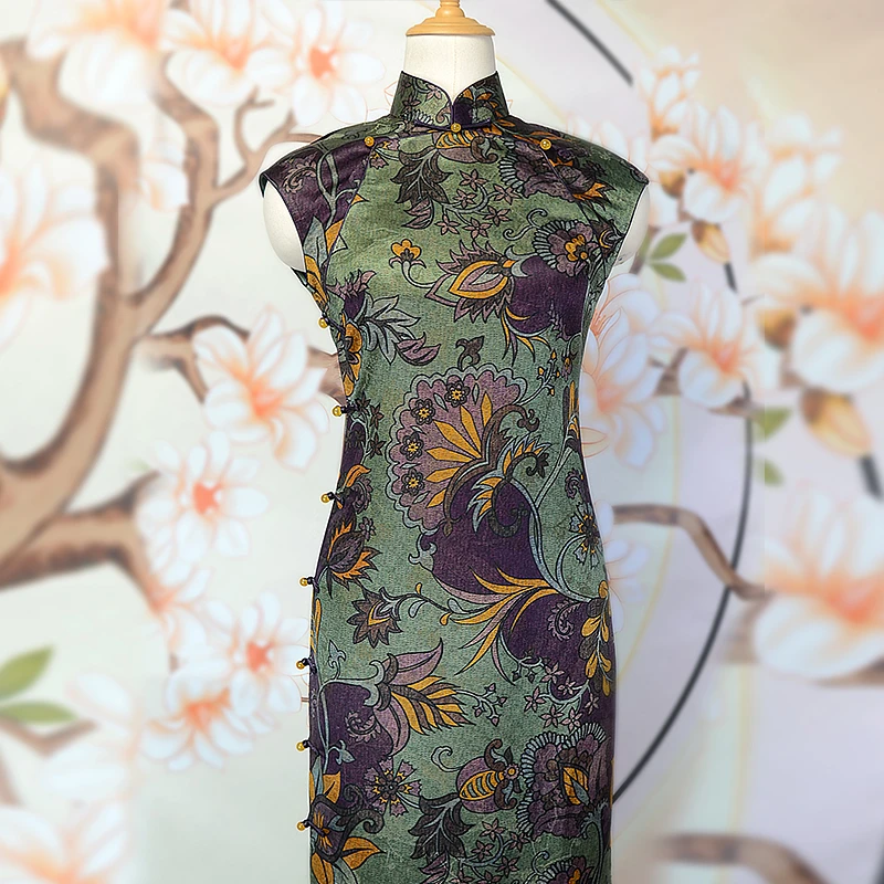 聂先生『琳琅•花拾』重缎提花香云纱桑蚕丝优雅真丝旗袍9074-1-130