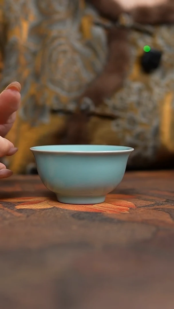 瓷片仿古天青压手杯