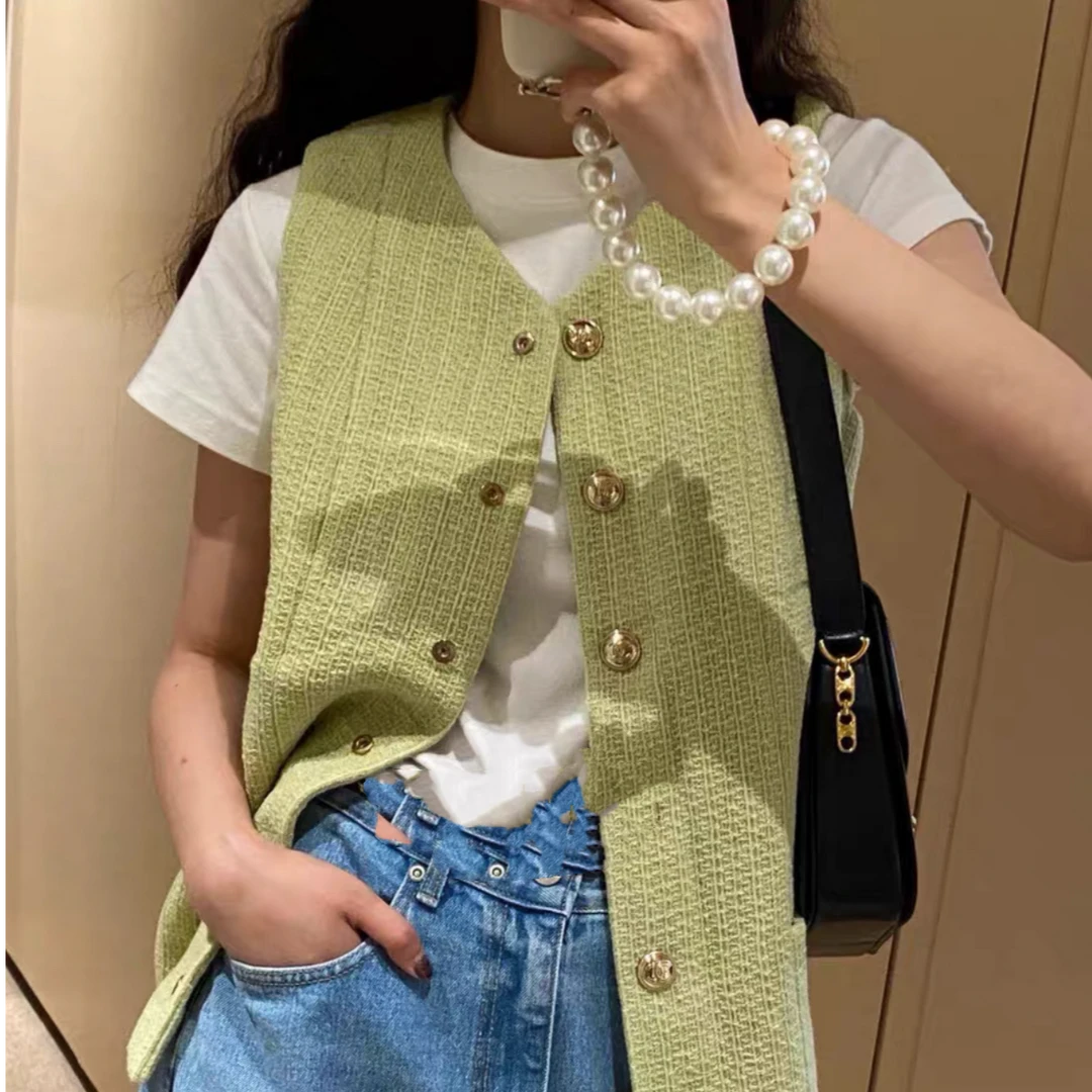 99新 Chanel/香奈儿 36码20K马术系列牛油果绿无袖马甲