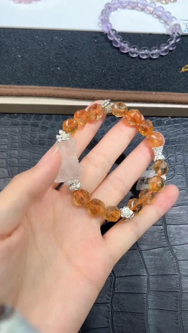 未镶嵌手链水晶2号黄阿赛水晶切面随行配白水小熊单圈