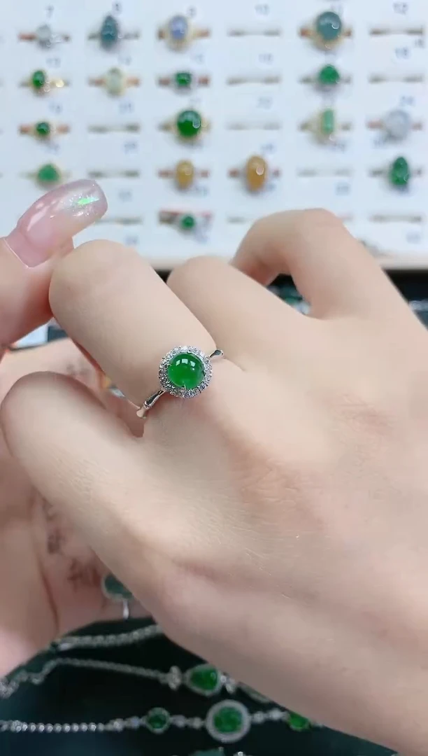 翡翠戒指银S925镶嵌天然翡翠