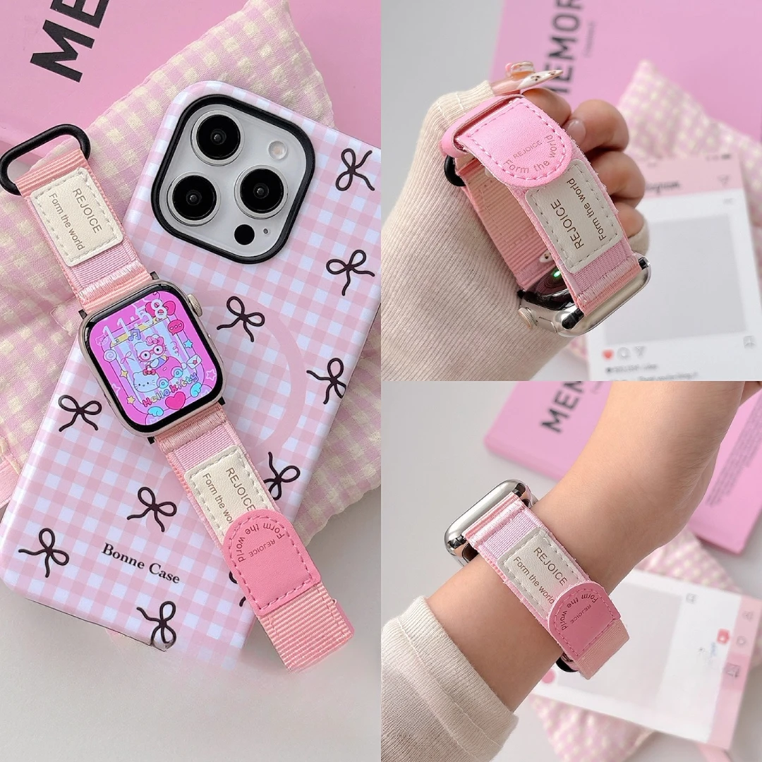 适用苹果手表S10韩国iwatchS9糖果色S8英文标签SE表带Ultra夏天女