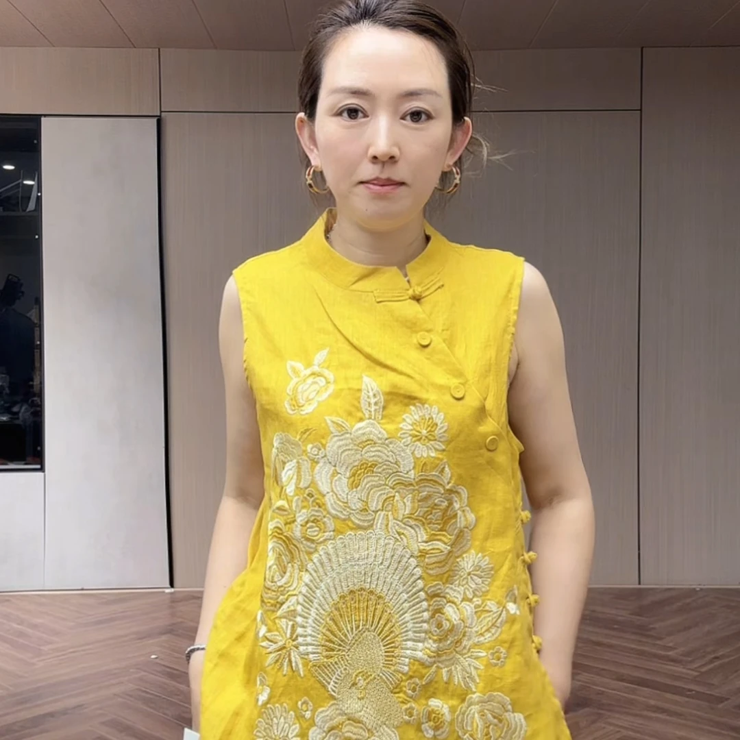 702/25761/159-9 新中式国风重工刺绣无袖衬衫女宽松显瘦