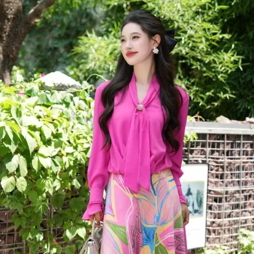 GIRDEAR/哥弟春夏新款设计感气质复古优雅V领长袖衬衫上衣130062