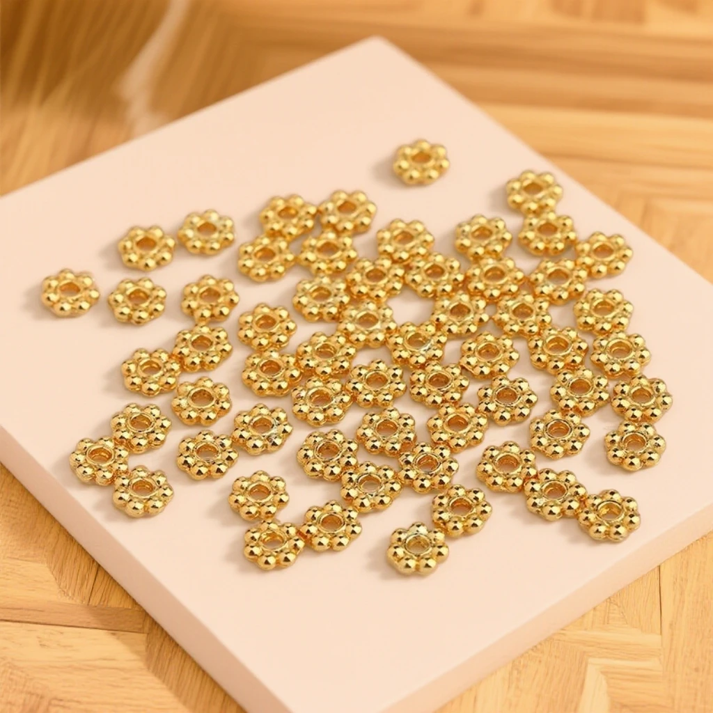 【庆隆珠宝】18K金5mm雪花隔片用于手链 项链DIY隔珠配件（拍10赠1）