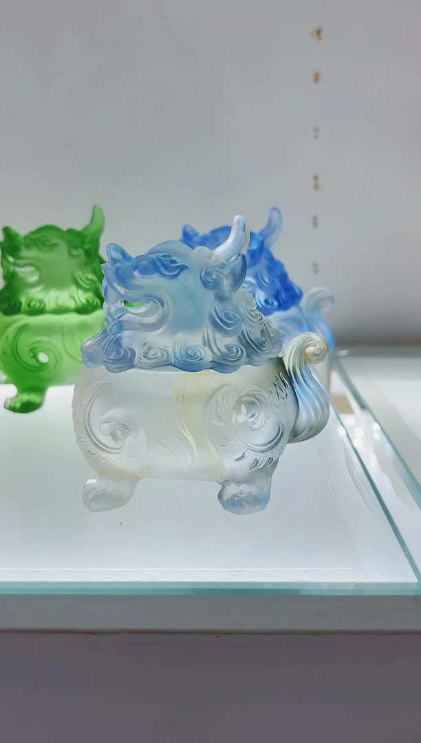 手工艺品琉璃少*明古法琉璃小号狻猊香炉