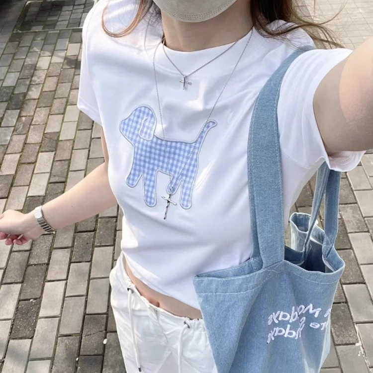 正肩短袖t恤女2025新款夏季修身显瘦短款甜酷辣妹夏日漂亮小上衣