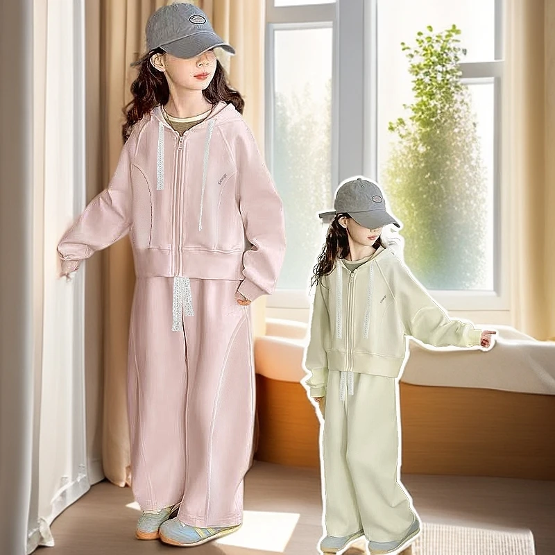 韩版秋季新款女童套装休闲少女风运动洋气时髦中大童卫衣外套连帽