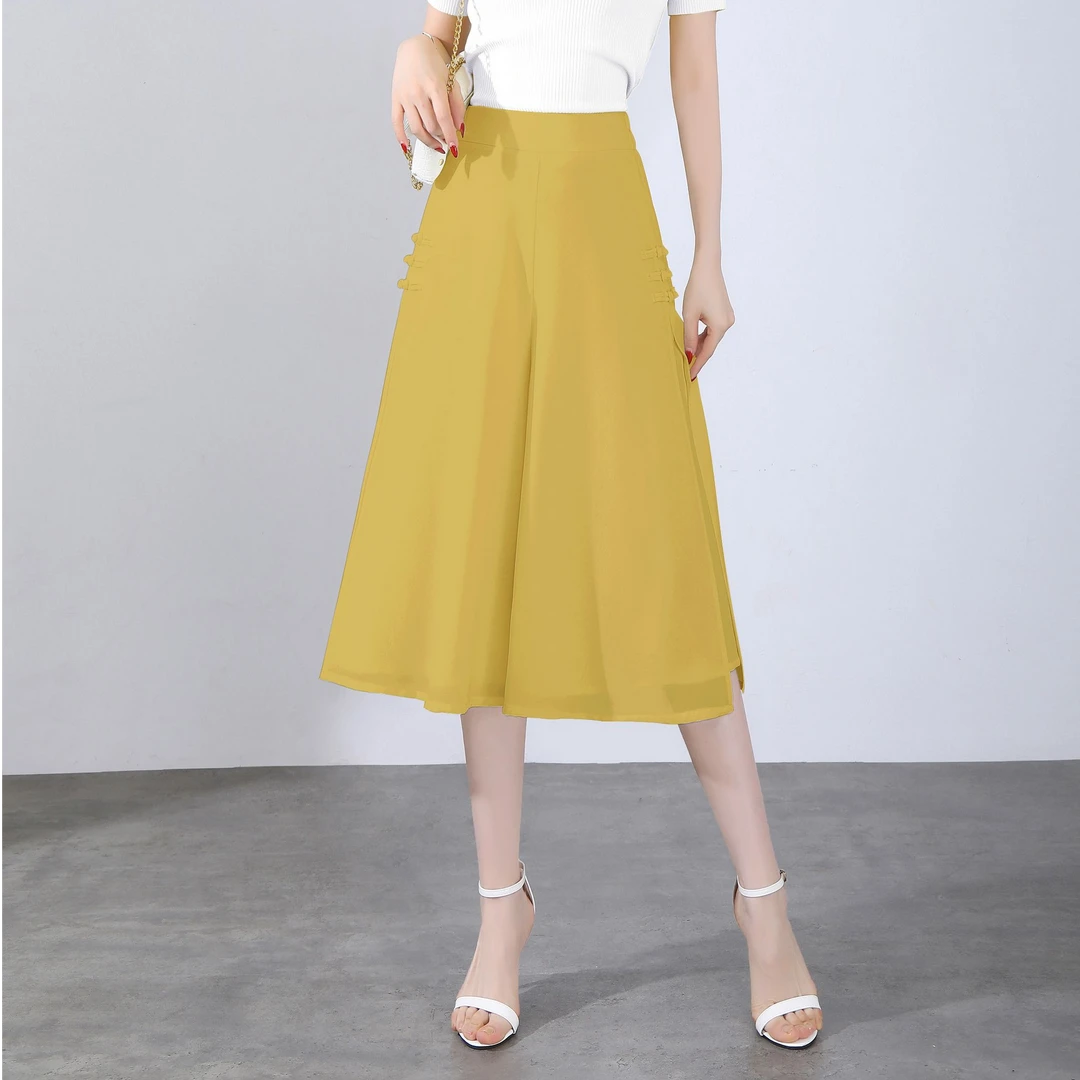 新中式雪纺裙裤2025夏季新款时尚国风盘扣休闲裤透气轻薄七八分裤