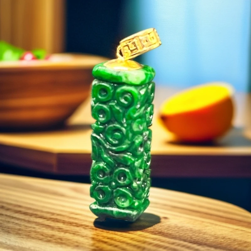 天然缅甸A货翡翠18K金国风新中式花开富贵吊坠 A041612