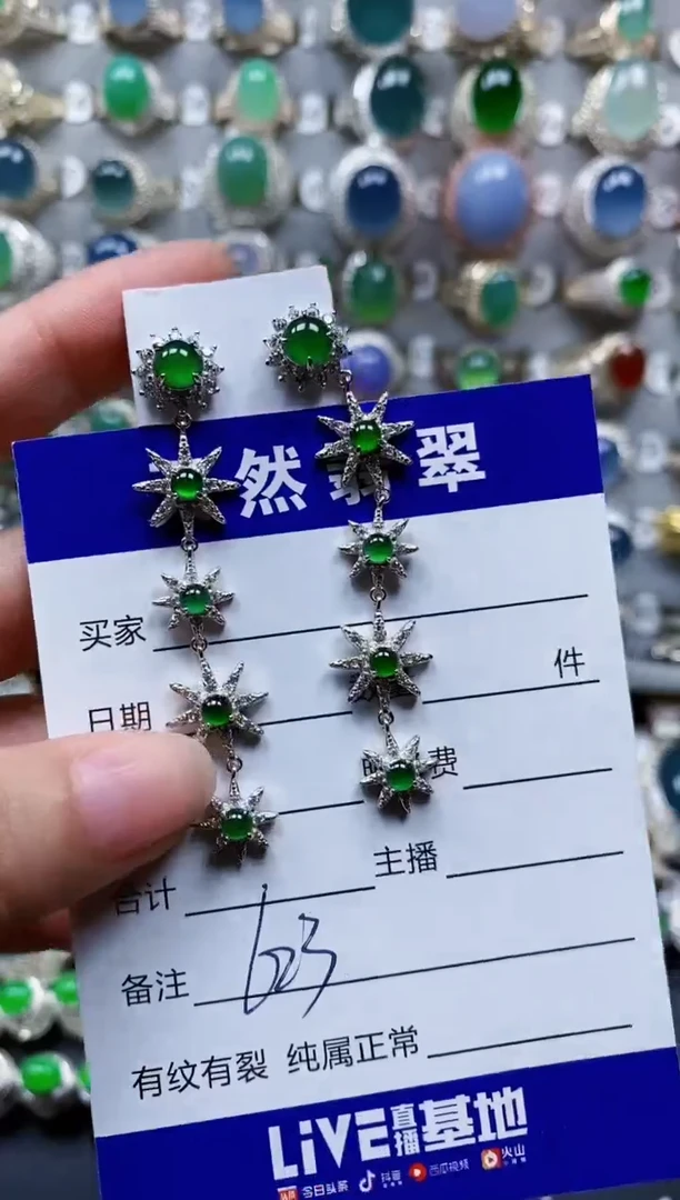 翡翠银S925镶嵌耳饰623