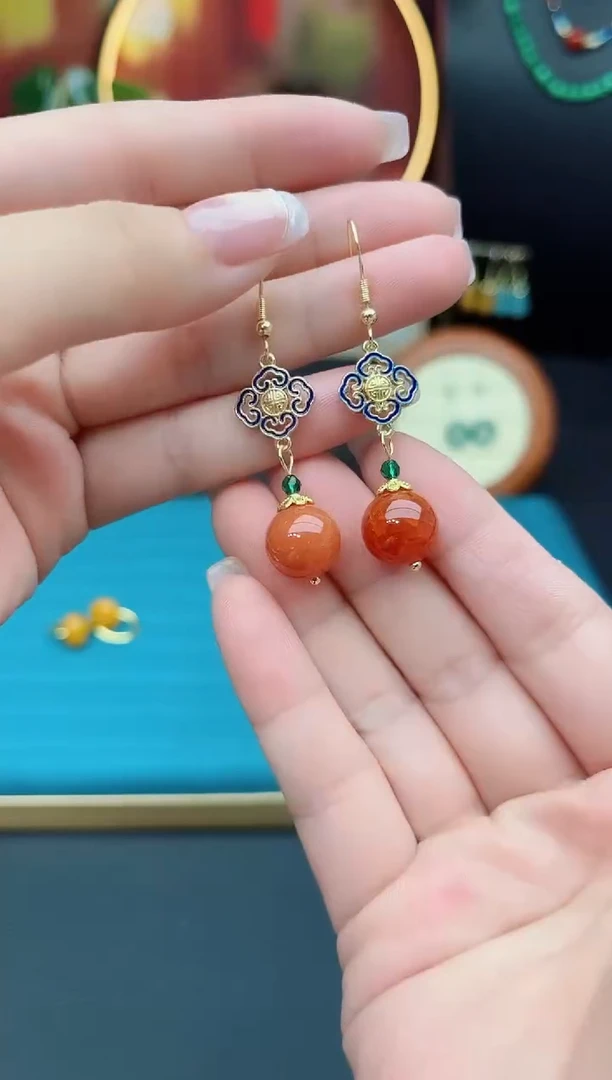 玛瑙/玉髓耳饰银S925镶嵌223000