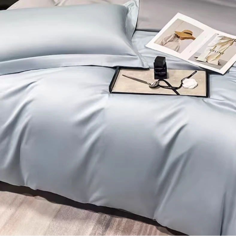 水蓝色-织金宋锦高精密床笠1.8*2米