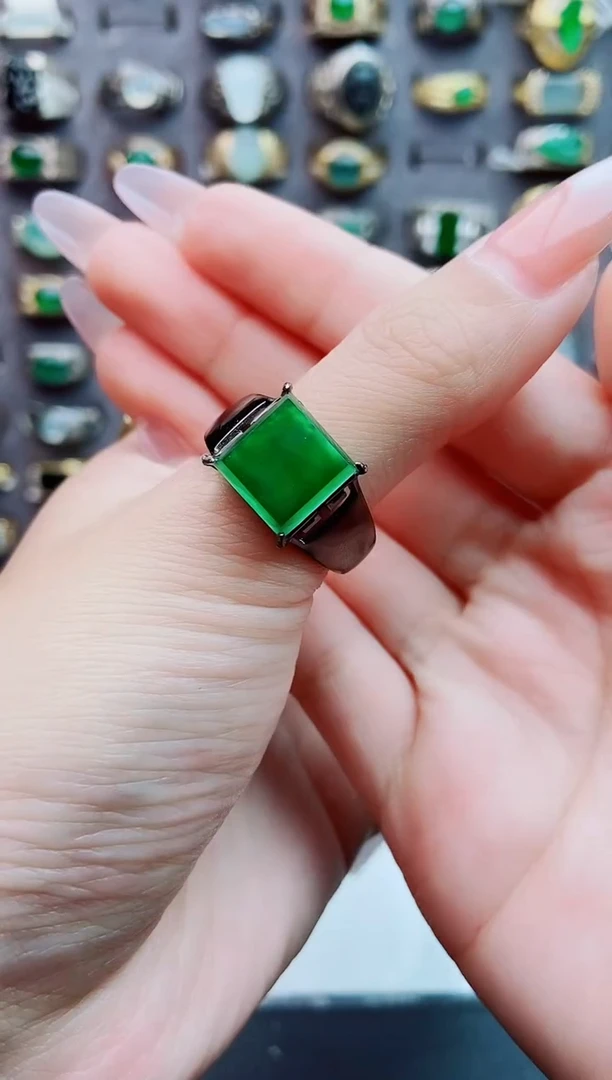 银S925镶嵌戒指翡翠天然翡翠男戒