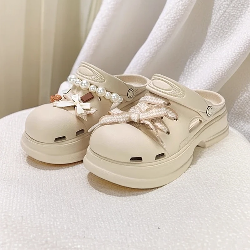 官网正品开口笑马蹄洞洞鞋2025夏季沙滩圆头凉鞋厚底增高潮鞋女