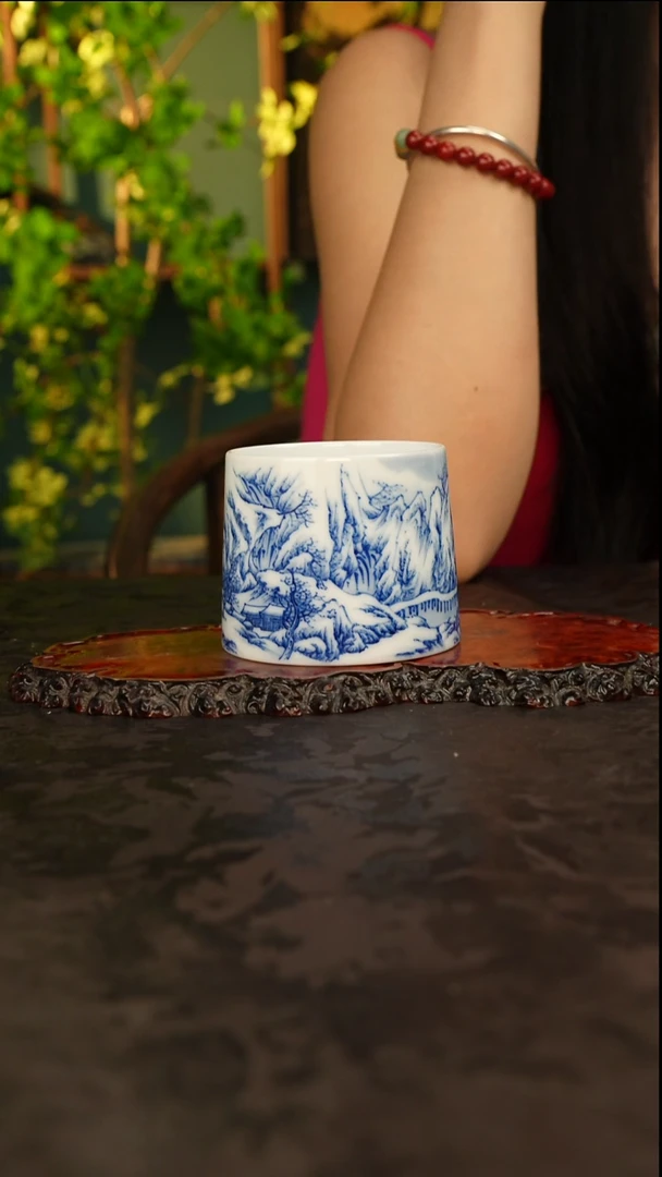 画堂春 青花手绘雪景主人杯