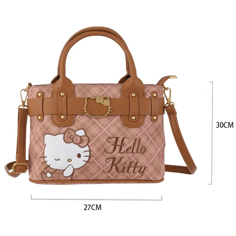 三丽鸥家族复古格纹系列斜挎托特包（棕色）-Hello Kitty款