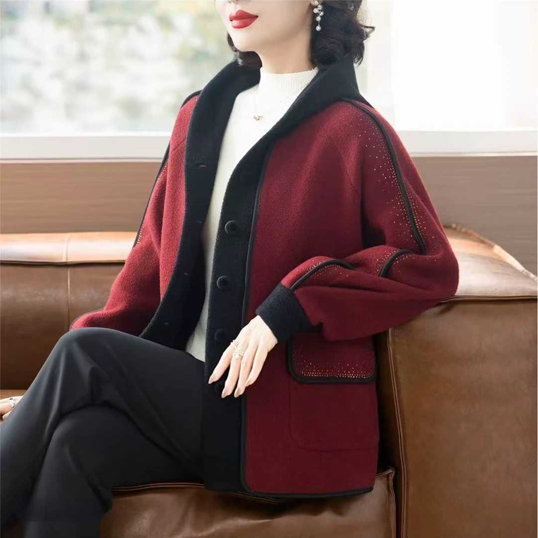 妈妈装秋装外套连帽洋气中老年女装上衣休闲百搭厚款双面外套