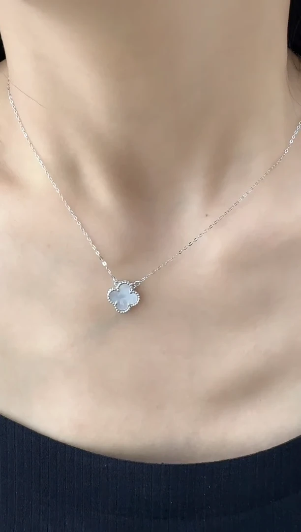 坠链均925银贝壳S925银贝壳四叶草项链