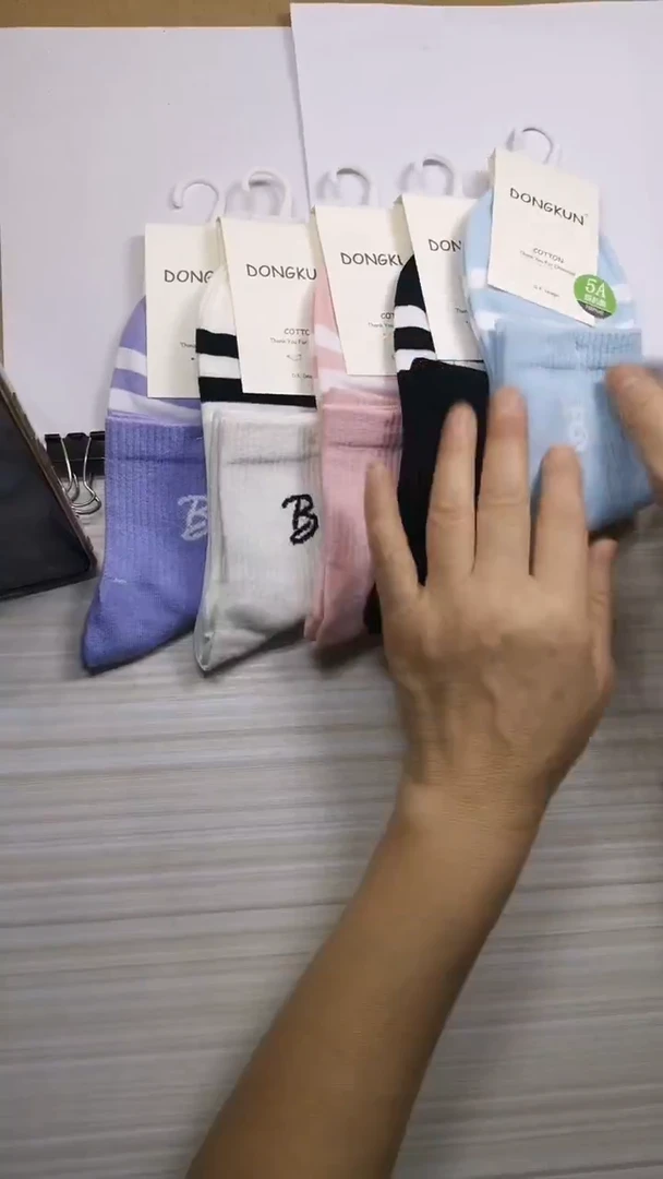 棉运动字母混色女袜5双