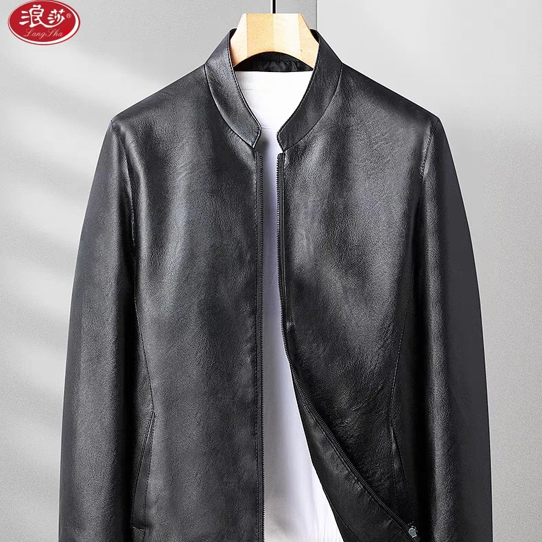 浪莎精品时尚潮流男装立领皮夹克LG2403
