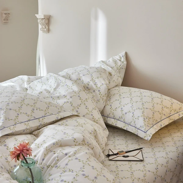 MJN专卖店同款 活性印染全棉磨毛印花被套单人 E-008 花影时尚-米