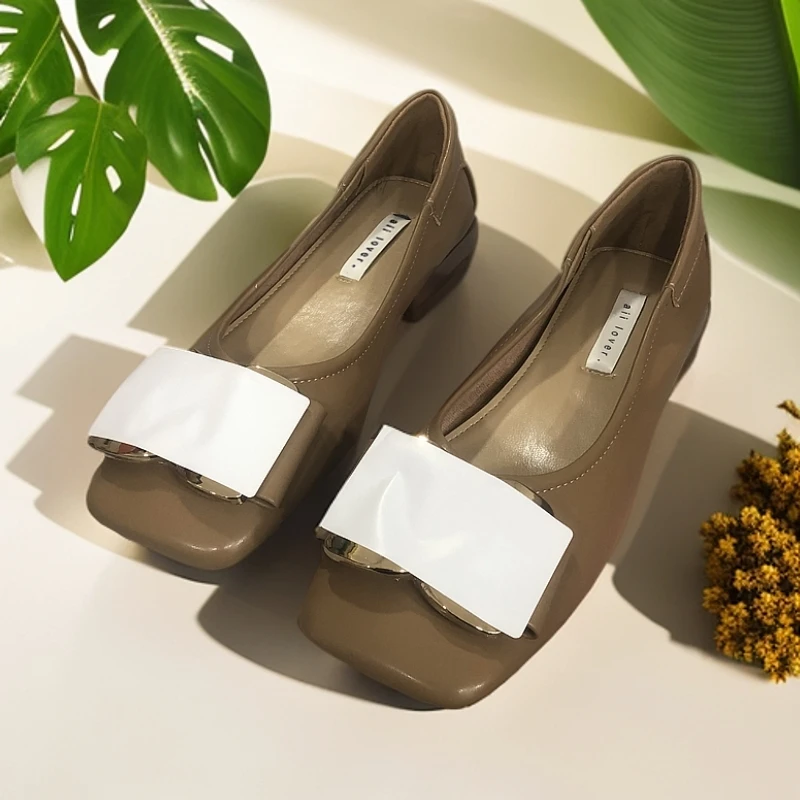 2080 2 浅口单鞋女粗跟瓢鞋一脚蹬通勤中跟软皮单鞋