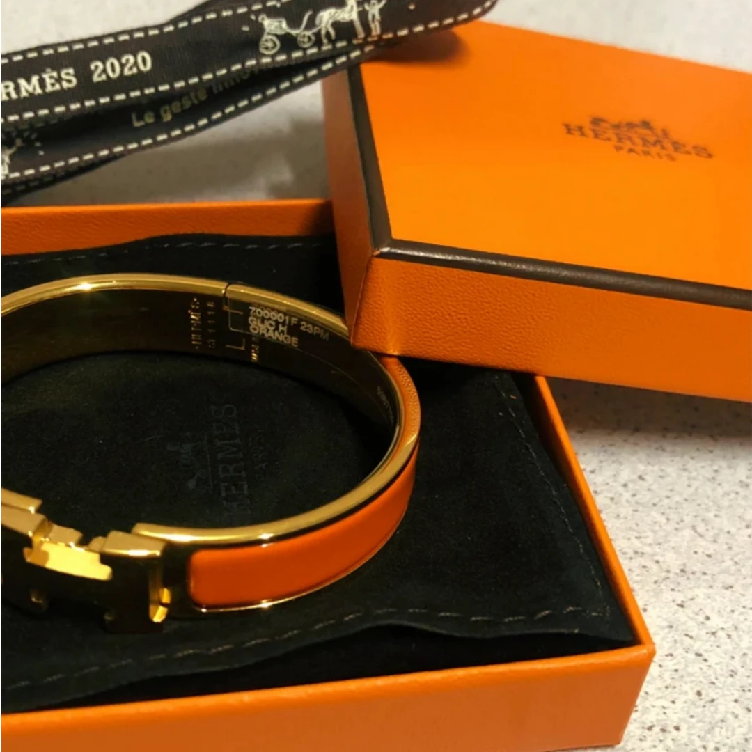 95新 Hermes/爱马仕 花花特价Clic H 珐琅H扣手镯 窄版 合金 16号