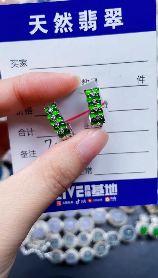 银S925镶嵌翡翠耳饰746