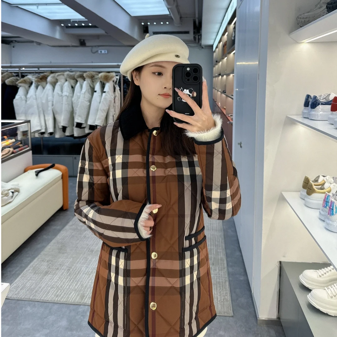 未使用 BURBERRY/博柏利 格纹翻领长袖外套 棕色/XS
