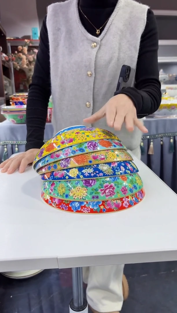 珐琅8.5英寸元宝盘6个景德镇混色