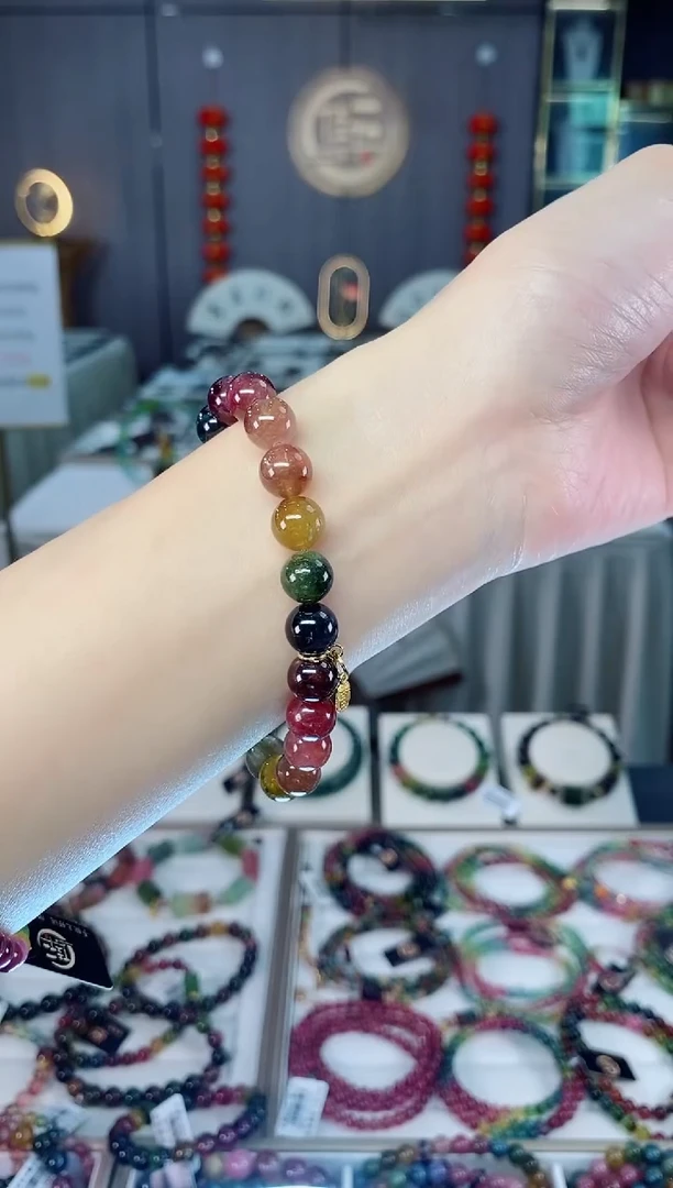 未镶嵌老矿碧玺色标油料单圈手串8mm+碧玺dan多样性发货一条
