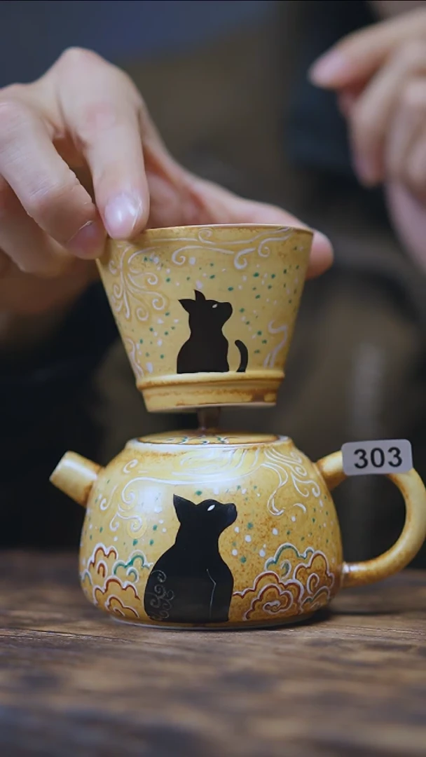 【闪购商品】303景德镇手绘玄猫套