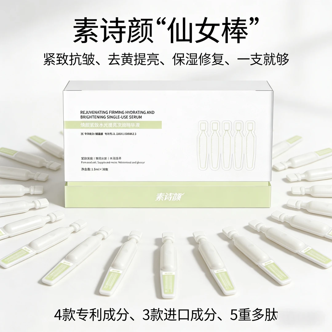 素诗颜次抛焕颜面部抗皱抗氧化紧致水光淡化去黄提亮精华液35支