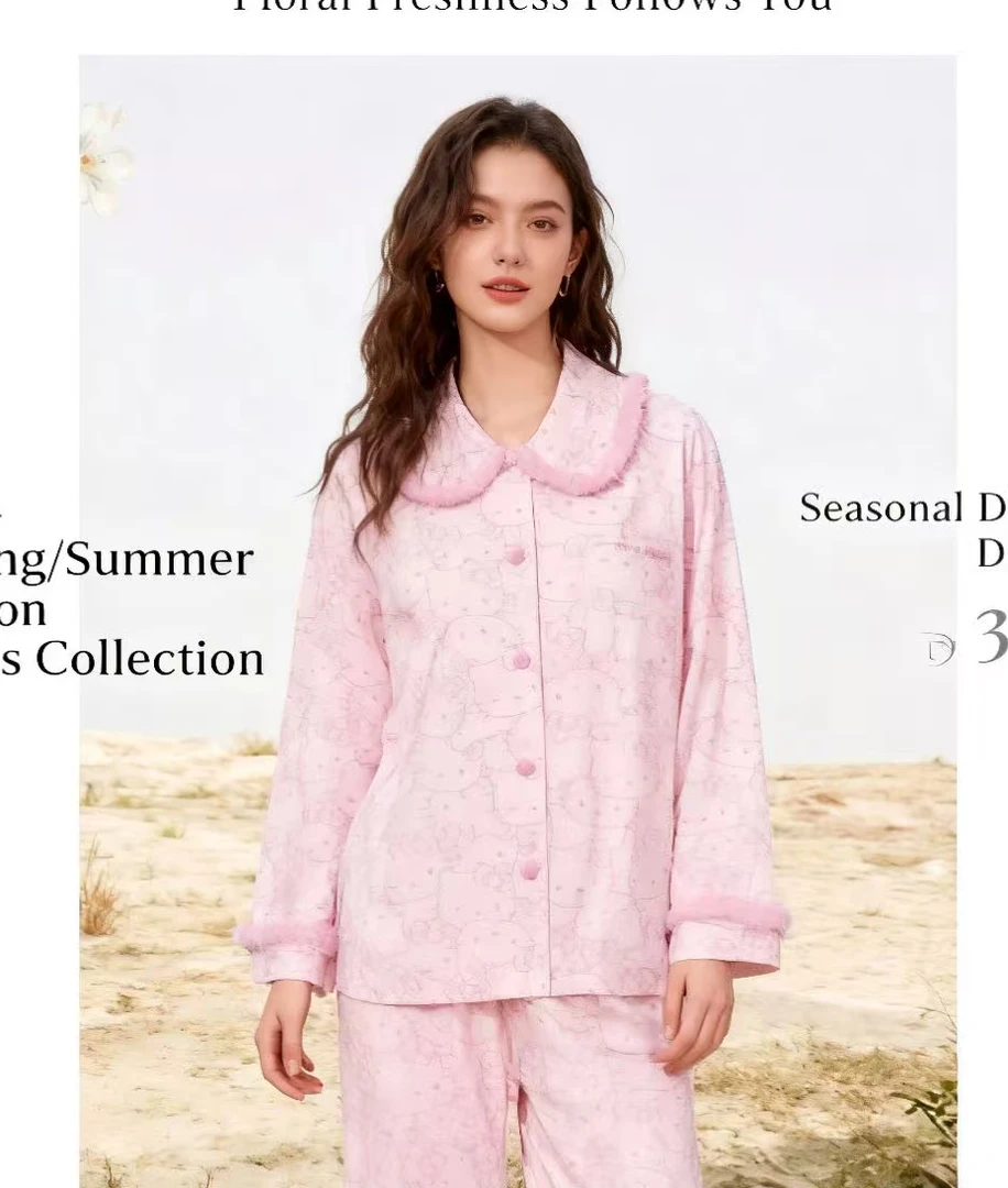 司睿kitty全棉磨毛法兰绒冬季加厚可外穿睡衣家居服保暖套装