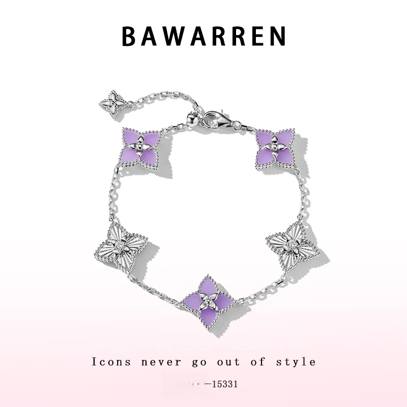 Bawarren 15331-【紫四叶花3+2】手链轻奢百搭