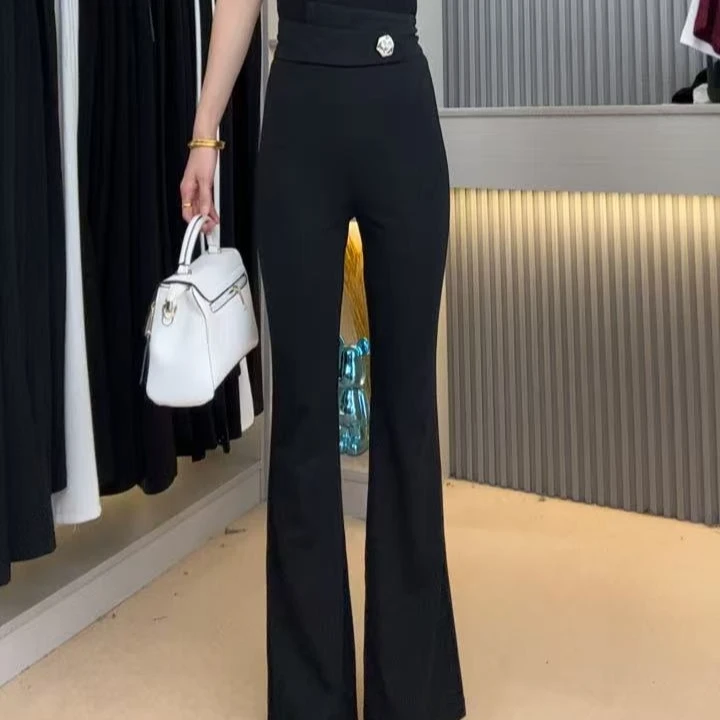 黑色微喇西装裤子女早秋2025新款高腰修身显瘦垂感休闲拖地喇叭裤
