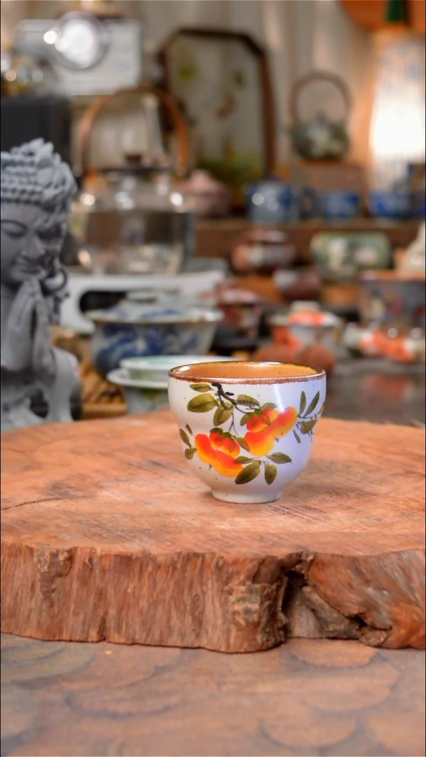 杯柿子景德镇手工手绘